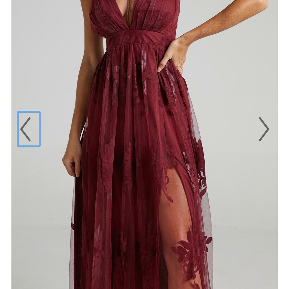 Floral Flocked Mesh Maxi